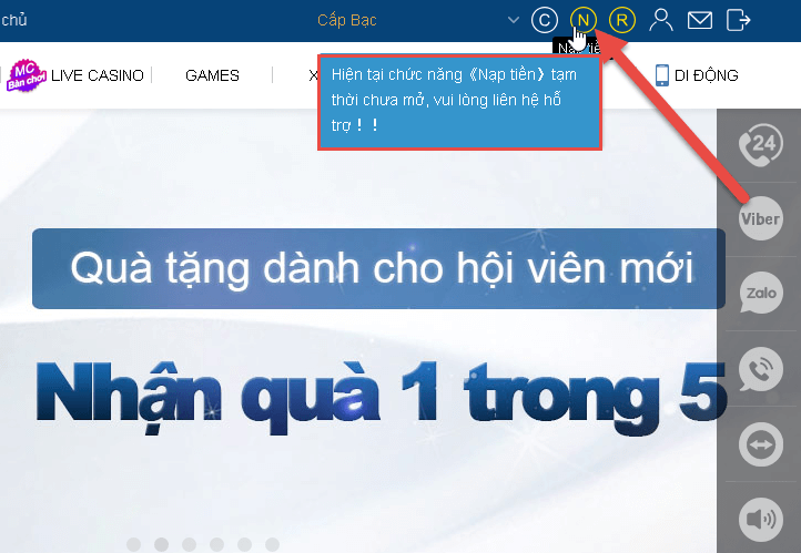 Khi tài khoản bị khóa nạp