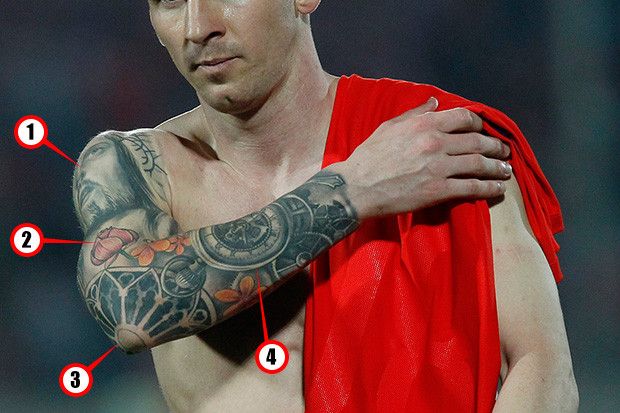 hình xăm trên tay phải messi