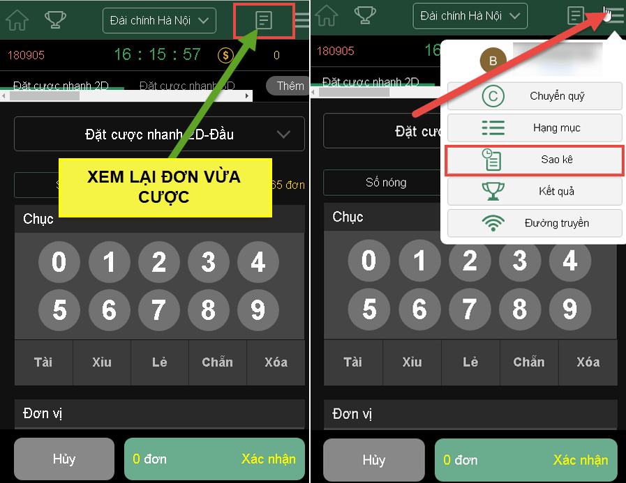 xem lại đơn cược